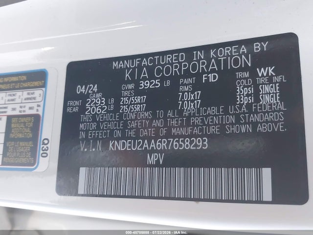 45705888 :رقم المزاد ، KNDEU2AA6R7658293 vin ، 2024 Kia Seltos S مزاد بيع