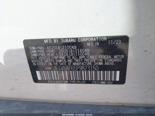 Продажа на аукционе авто 2023 Subaru Wrx Premium, vin: JF1VBAF65P9823150, номер лота: 45705896
