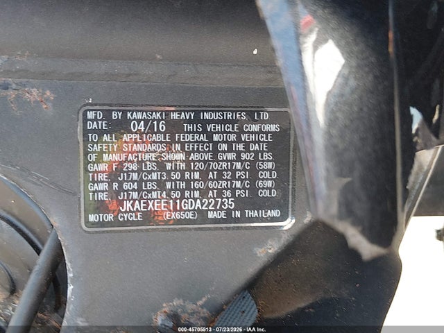 Kawasaki Ex650 E 2016 JKAEXEE11GDA22735 Image 10