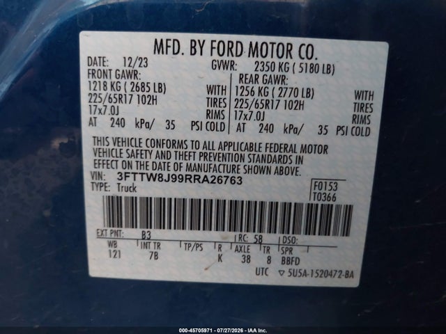 Aukcja sprzedaży 2024 Ford Maverick Xlt, vin: 3FTTW8J99RRA26763, numer aukcji: 45705971