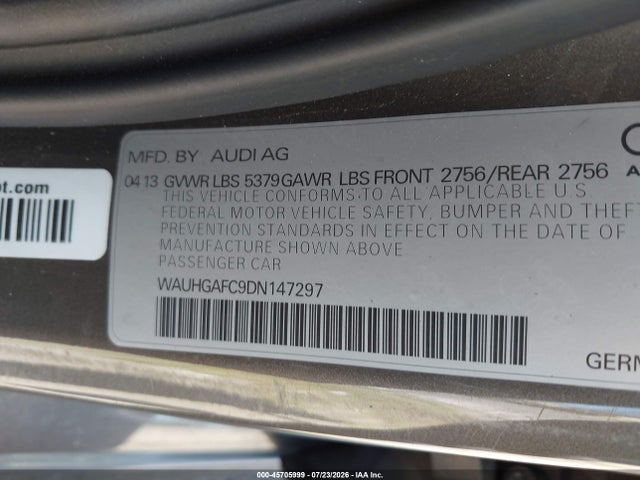 Aukcja sprzedaży 2013 Audi A6 3.0t Premium, vin: WAUHGAFC9DN147297, numer aukcji: 45705999