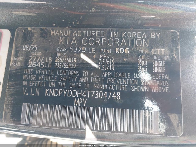Продажа на аукционе авто 2026 Kia Sportage Plug-in Hybrid X-line, vin: KNDPYDDH4T7304748, номер лота: 45706002