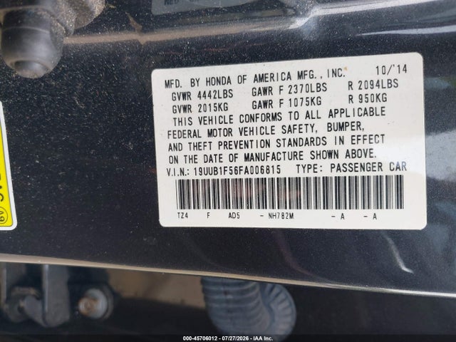 Aukcja sprzedaży 2015 Acura Tlx Tech, vin: 19UUB1F56FA006815, numer aukcji: 45706012