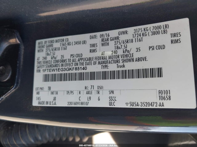 Ford F-150 Xlt 2016 1FTEW1EG3GKF85140 Image 9