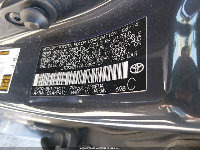 Toyota Prius Two 2015 JTDKN3DUXF0398707 Image 9
