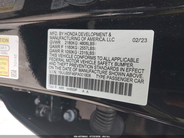 Продаж на аукціоні авто 2023 Acura Tlx Technology Package, vin: 19UUB5F46PA001808, номер лоту: 45706043