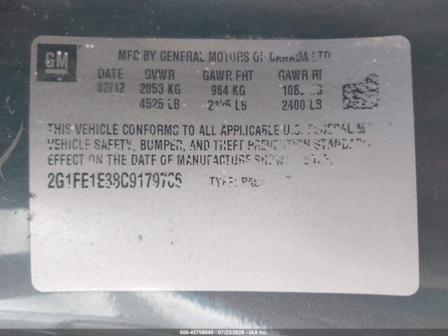 2012 Chevrolet Camaro 1ls მანქანა იყიდება აუქციონზე, vin: 2G1FE1E38C9179766, აუქციონის ნომერი: 45706045