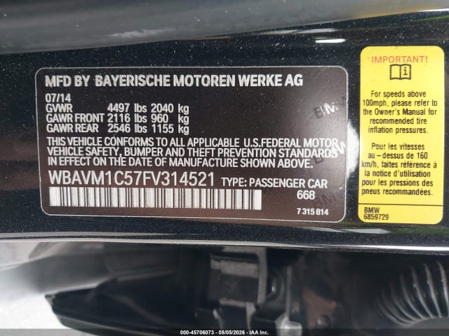 WBAVM1C57FV314521 BMW X1 Sdrive28i