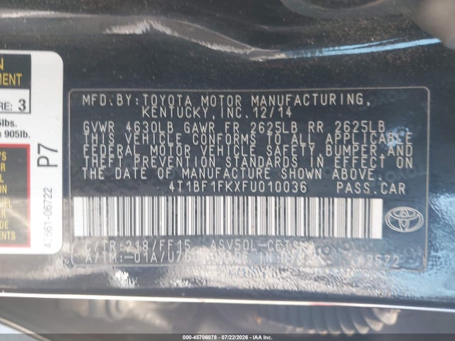 Toyota CAMRY SE 2015 4T1BF1FKXFU010036 Image 9