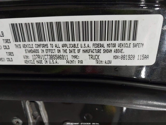 Aukcja sprzedaży 2011 Ram Ram 1500 Sport, vin: 1D7RV1CT3BS506911, numer aukcji: 45706097