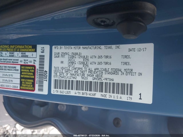 Продажа на аукционе авто 2018 Toyota Tacoma Trd Pro, vin: 5TFCZ5AN3JX127442, номер лота: 45706121