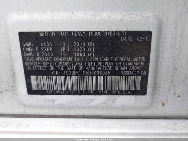 Продаж на аукціоні авто 2013 Subaru Legacy 2.5i Limited, vin: 4S3BMCJ65D3038085, номер лоту: 45706143