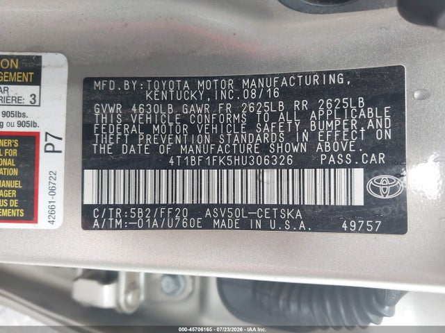 Toyota CAMRY SE 2017 4T1BF1FK5HU306326 Image 9