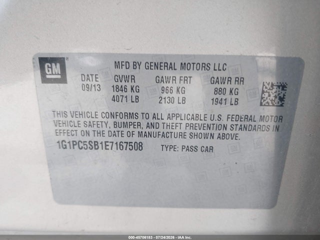 1G1PC5SB1E7167508 Chevrolet Cruze 1lt Auto