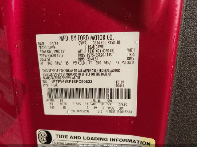 Продаж на аукціоні авто 2014 Ford F-150 Fx4, vin: 1FTFW1EF1EFC90832, номер лоту: 45706197