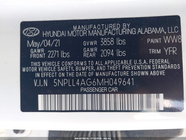 Hyundai ELANTRA SE 2021 5NPLL4AG6MH049641 Image 9
