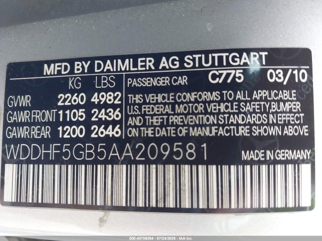 Продаж на аукціоні авто 2010 Mercedes-benz E 350, vin: WDDHF5GB5AA209581, номер лоту: 45706264
