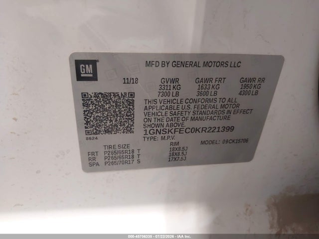 1GNSKFEC0KR221399 Chevrolet Tahoe Commercial Fleet