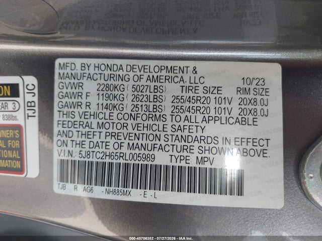 Aukcja sprzedaży 2024 Acura Rdx A-spec Package, vin: 5J8TC2H65RL005989, numer aukcji: 45706352