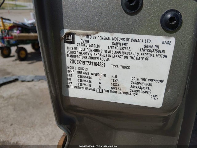 45706364 :رقم المزاد ، 2GCEK19T731104321 vin ، 2003 Chevrolet Silverado 1500 Ls مزاد بيع