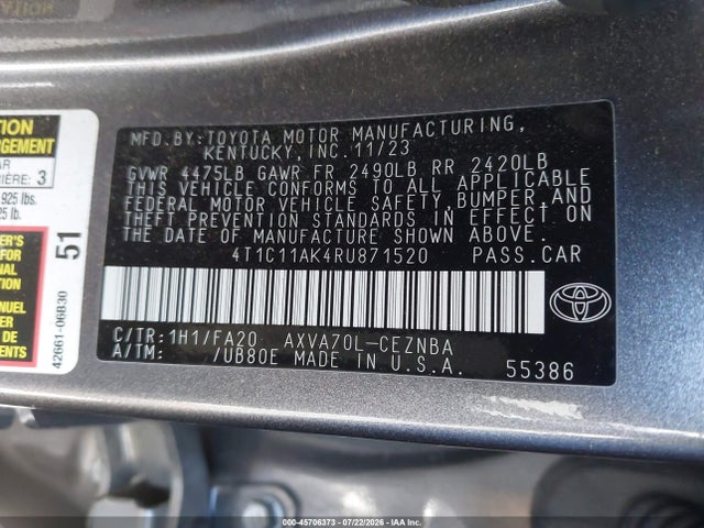 4T1C11AK4RU871520 Toyota CAMRY LE