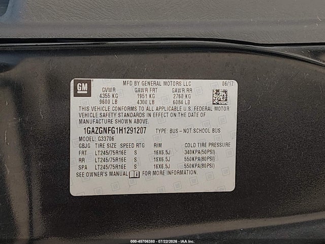 Chevrolet Express 3500 Ls 2017 1GAZGNFG1H1291207 Image 9