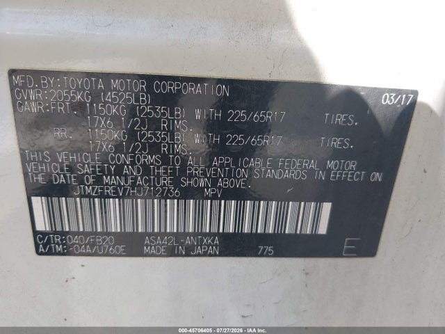 JTMZFREV7HJ712736 Toyota RAV4 LE