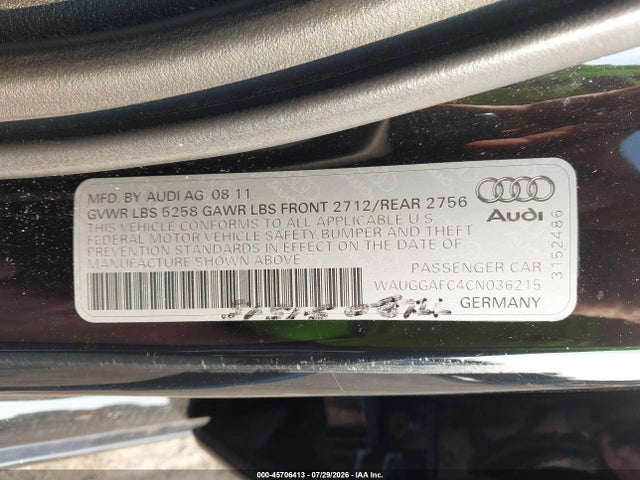 Aukcja sprzedaży 2012 Audi A6 3.0 Premium, vin: WAUGGAFC4CN036215, numer aukcji: 45706413