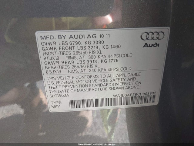 Aukcja sprzedaży 2012 Audi Q7 3.0t Premium, vin: WA1LGAFE8CD003902, numer aukcji: 45706447