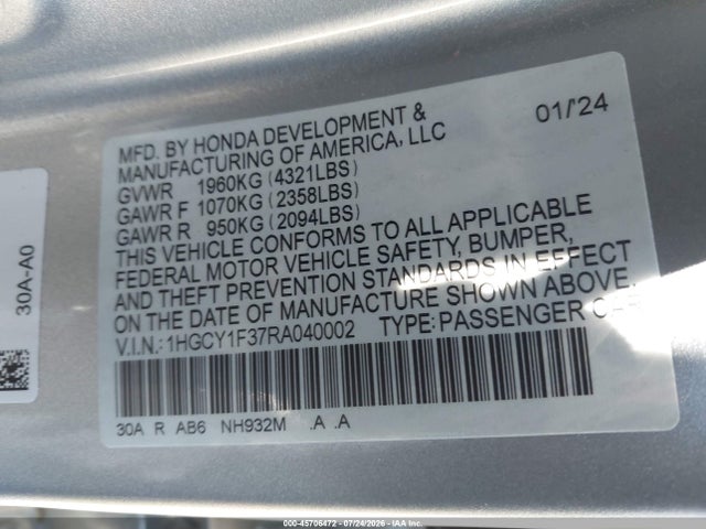 1HGCY1F37RA040002 Honda ACCORD EX