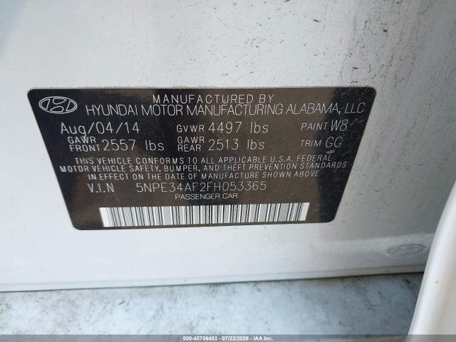Hyundai Sonata Sport 2015 5NPE34AF2FH053365 Image 9