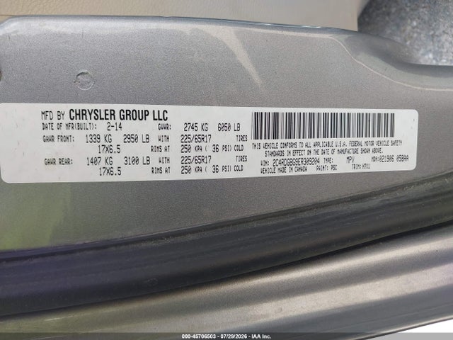 45706503 :رقم المزاد ، 2C4RDGBG9ER309204 vin ، 2014 Dodge Grand Caravan American Value Pkg مزاد بيع