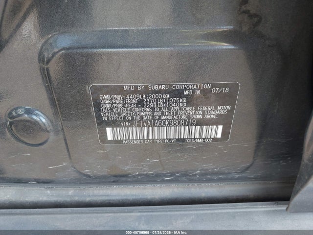 2019 Subaru Wrx მანქანა იყიდება აუქციონზე, vin: JF1VA1A60K9808719, აუქციონის ნომერი: 45706505