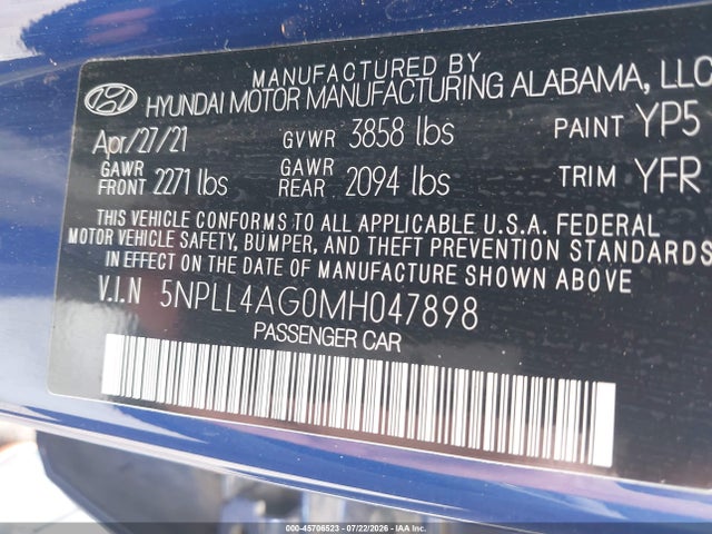 Hyundai ELANTRA SE 2021 5NPLL4AG0MH047898 Image 9