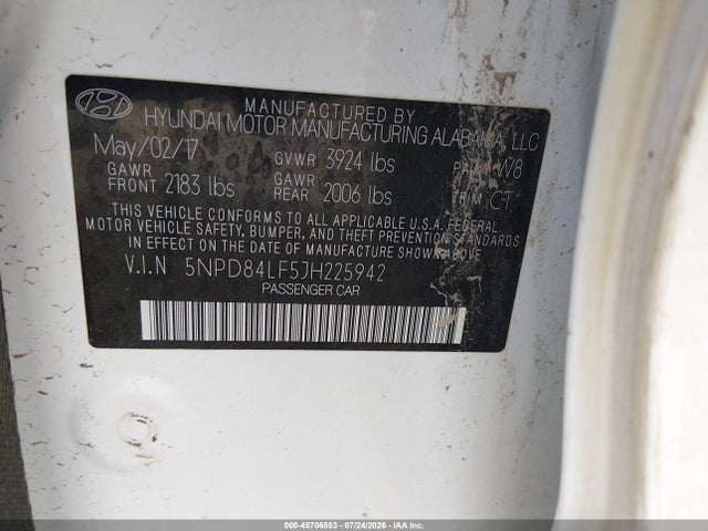 45706553 :رقم المزاد ، 5NPD84LF5JH225942 vin ، 2018 Hyundai Elantra Sel مزاد بيع