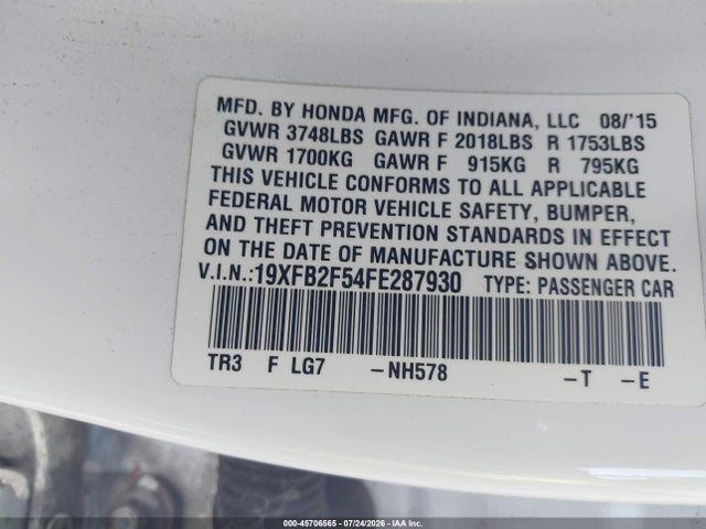 Honda Civic Lx 2015 19XFB2F54FE287930 Image 9