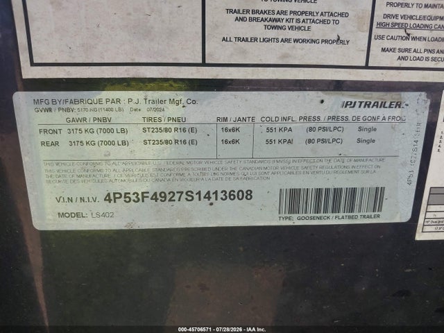 Продаж на аукціоні авто 2025 Pj Trailers Gooseneck Flatbed, vin: 4P53F4927S1413608, номер лоту: 45706571