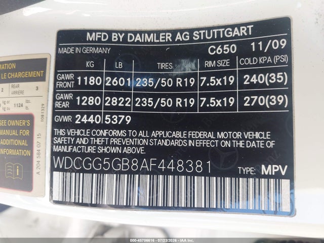 Продаж на аукціоні авто 2010 Mercedes-benz Glk 350, vin: WDCGG5GB8AF448381, номер лоту: 45706616
