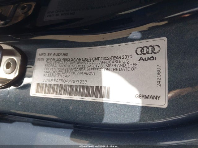 Aukcja sprzedaży 2010 Audi A5 2.0t Premium, vin: WAULFAFR0AA003237, numer aukcji: 45706635