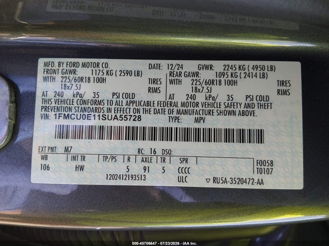 1FMCU0E11SUA55728 Ford Escape Phev