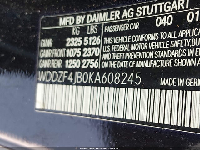 Aukcja sprzedaży 2019 Mercedes-benz E 300, vin: WDDZF4JB0KA608245, numer aukcji: 45706653
