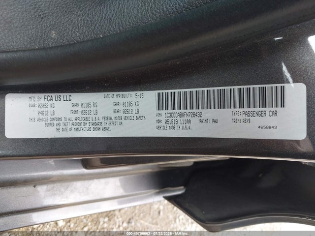 Продаж на аукціоні авто 2015 Chrysler 200 Limited, vin: 1C3CCCABXFN728432, номер лоту: 45706662