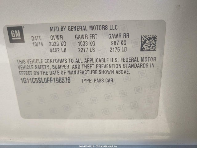 Chevrolet MALIBU 1LT 2015 1G11C5SL0FF198576 Image 9