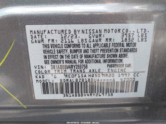 Nissan Sentra S Xtronic Cvt 2024 3N1AB8BV4RY269758 Image 9