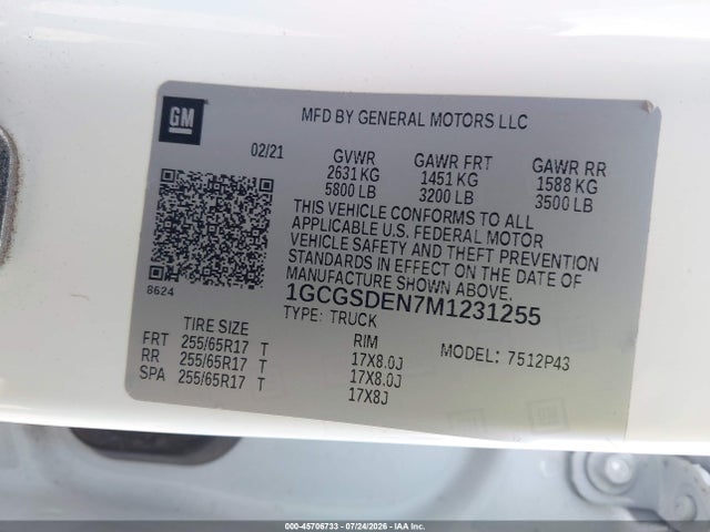 2021 Chevrolet Colorado 2wd  Short Box Z71 მანქანა იყიდება აუქციონზე, vin: 1GCGSDEN7M1231255, აუქციონის ნომერი: 45706733