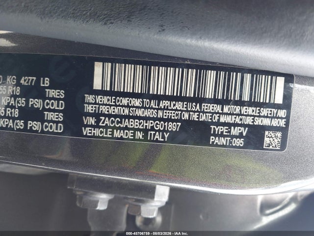 Auction sale of the 2017 Jeep Renegade Latitude, vin: ZACCJABB2HPG01897, lot number: 45706759