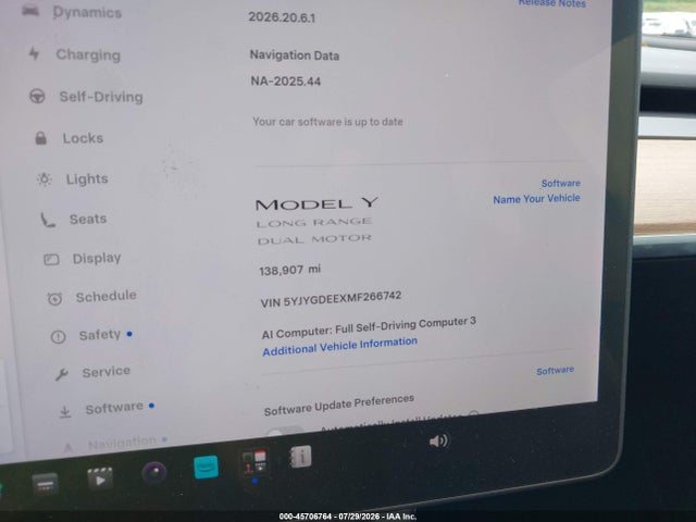 45706764 :رقم المزاد ، 5YJYGDEEXMF266742 vin ، 2021 Tesla Model Y Long Range Dual Motor All-wheel Drive مزاد بيع
