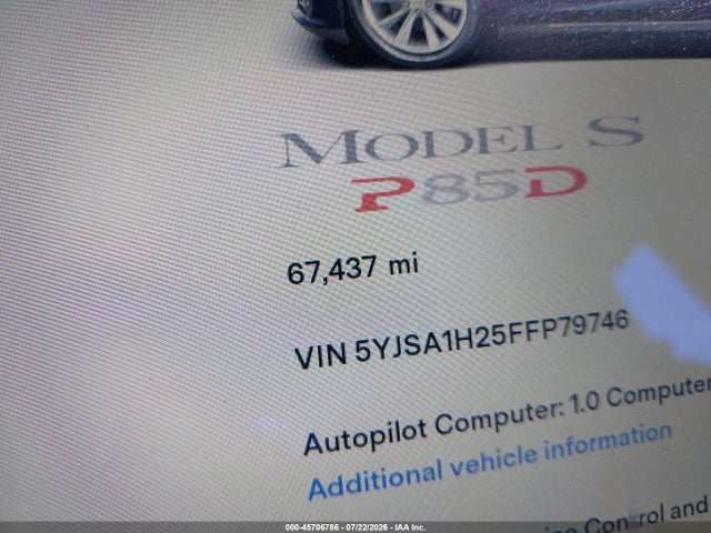45706786 :رقم المزاد ، 5YJSA1H25FFP79746 vin ، 2015 Tesla Model S 70d/85d/p85d مزاد بيع
