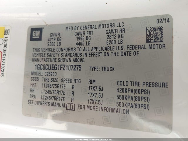 2015 Chevrolet Silverado 2500hd Work Truck მანქანა იყიდება აუქციონზე, vin: 1GC0CUEG1FZ107275, აუქციონის ნომერი: 45706783