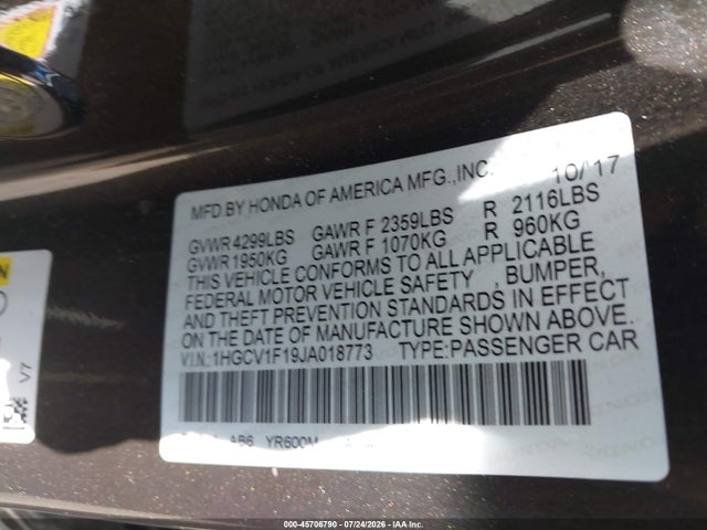 Honda ACCORD LX 2018 1HGCV1F19JA018773 Image 11